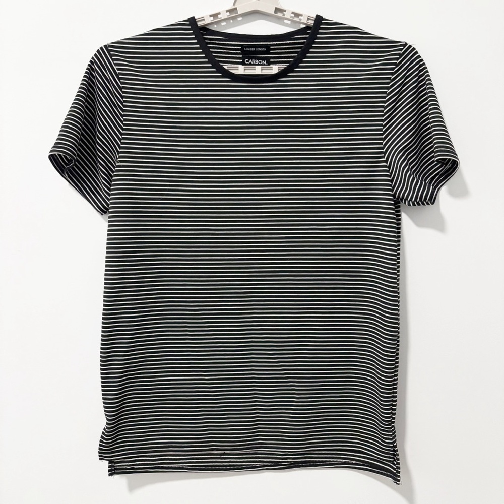 Carbon Men's Striped Short Sleeve Tee Mens‎ Sz XXL Black and White Longer Length
